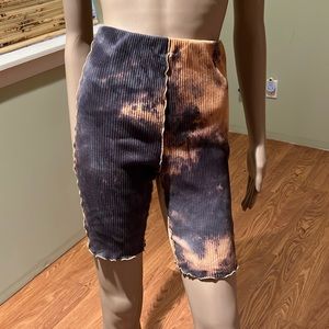 Blanc Ribbed Tie-dye Bike Shorts With Elastic Waist And Lettuce Trim On Legs L